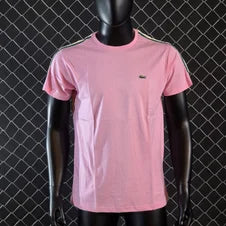 Camiseta lacoste rosa logo verde linea verde y blanca