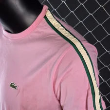 Camiseta lacoste rosa logo verde linea verde y blanca