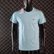 Camiseta lacoste azul claro logo verde linea verde y blanca