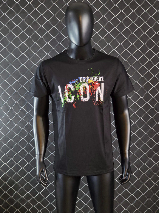 Camiseta DSQUARED2 negra logo blanco detalles pinturas
