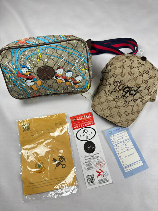 Pack Bolso de mano + gorra gucci beige