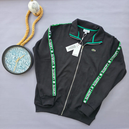 Chaqueta lacoste negro logo verde detalles verdes