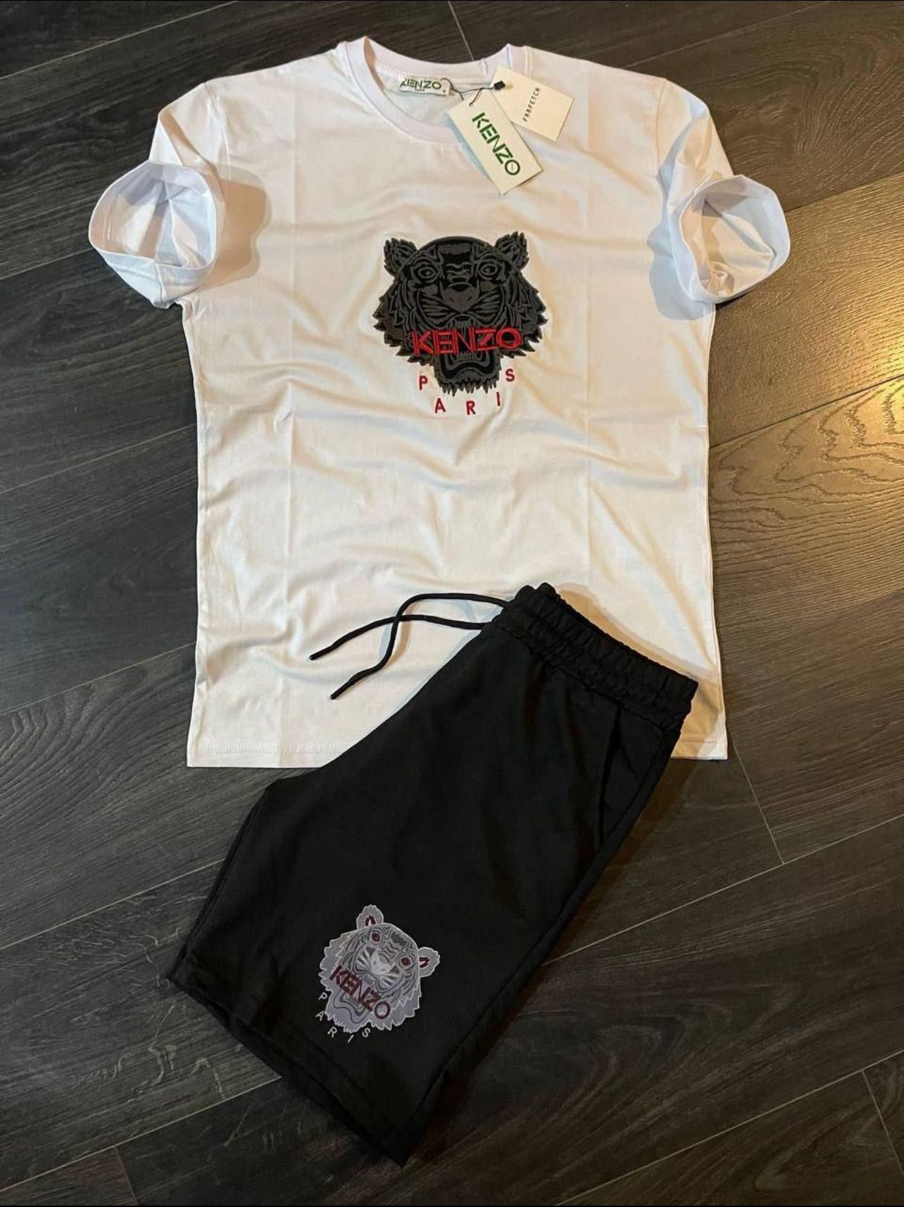 Conjunto pantalón corto kenzo blanco logo negro