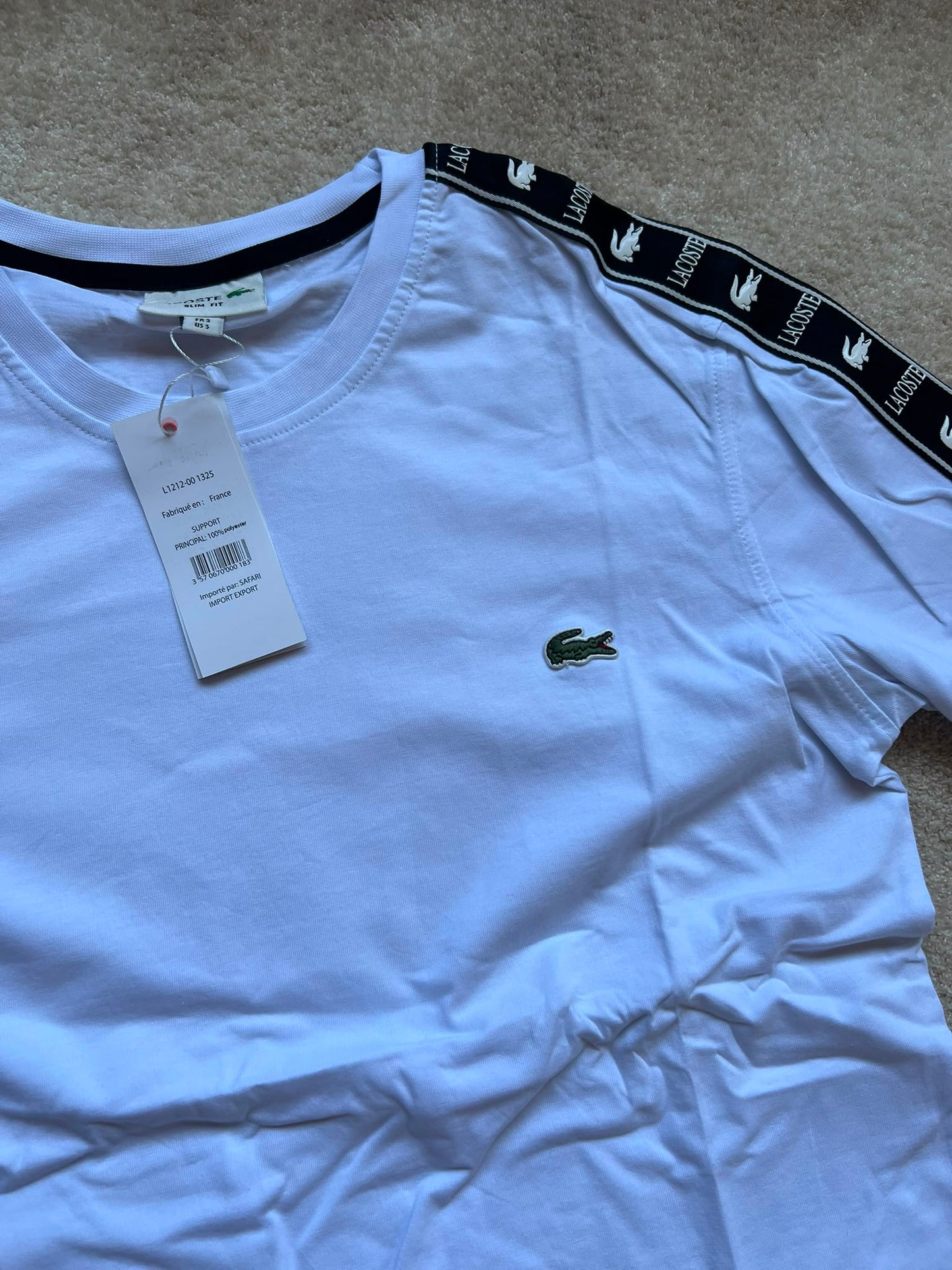 Conjunto corto lacoste blanco logo verde detalles negros
