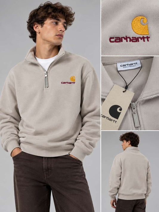 Sudadera Carhartt gris logo burdeos