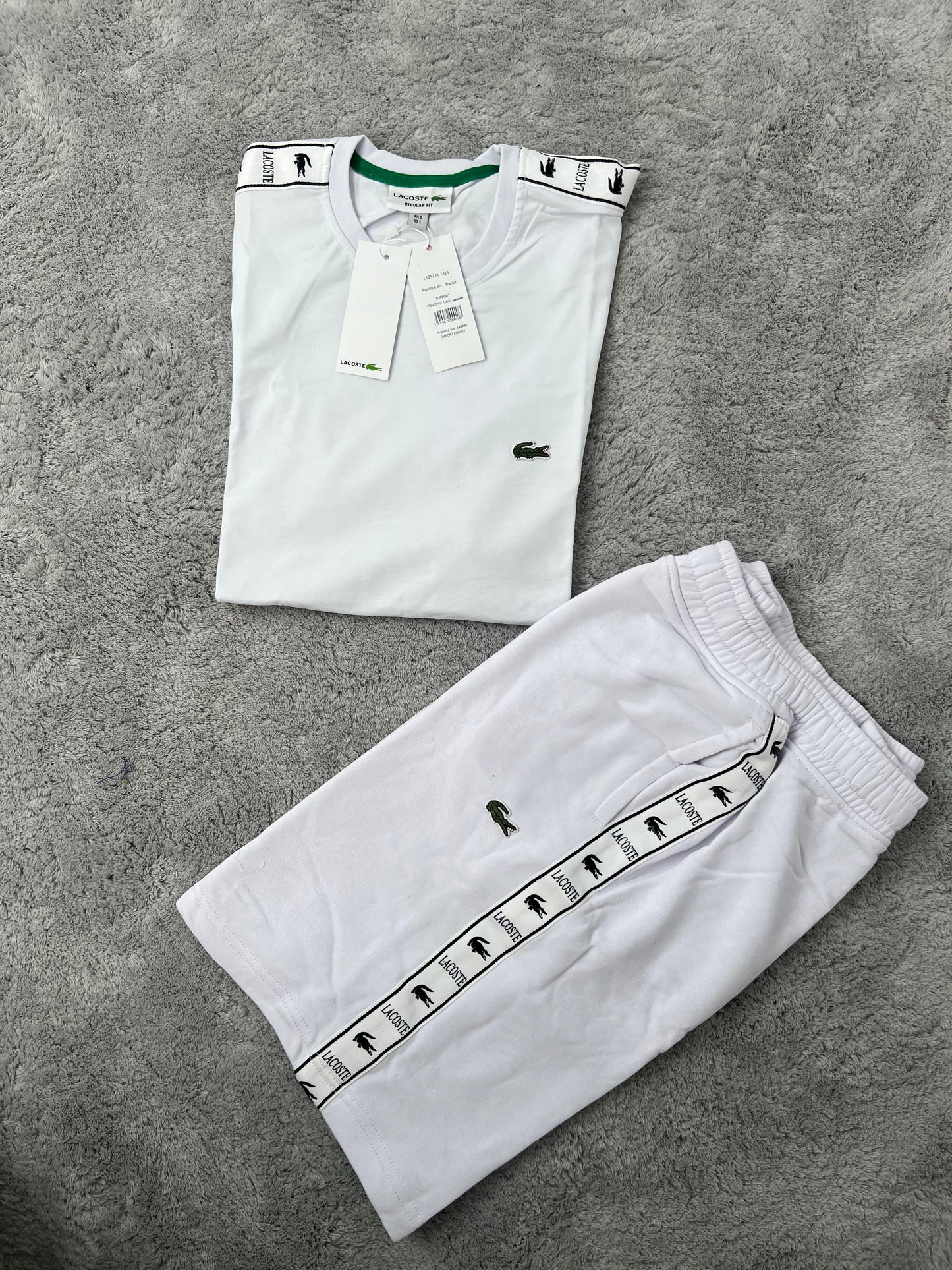 Conjunto corto lacoste blanco logo verde
