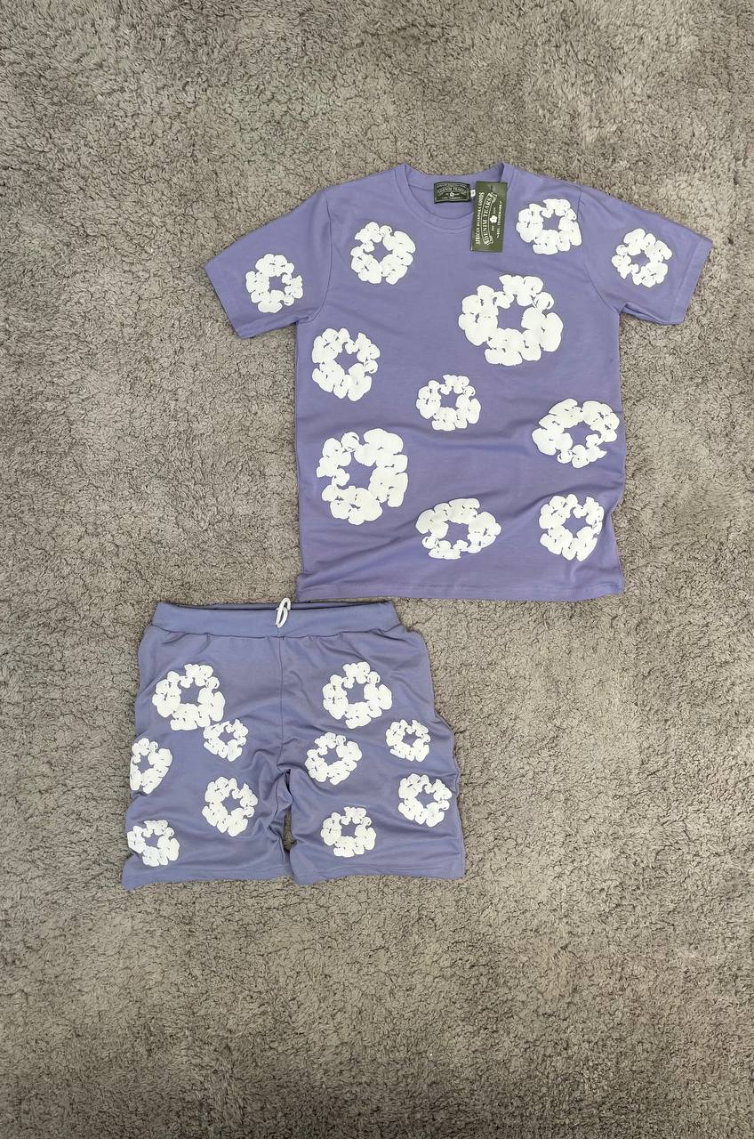 Conjunto verano denim tears morado logos blancos