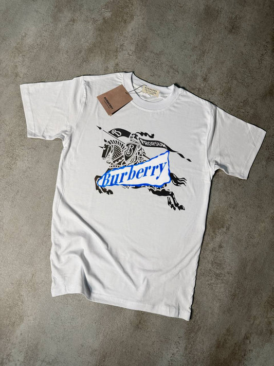 Camiseta Burberry blanco caballo negro logo azul
