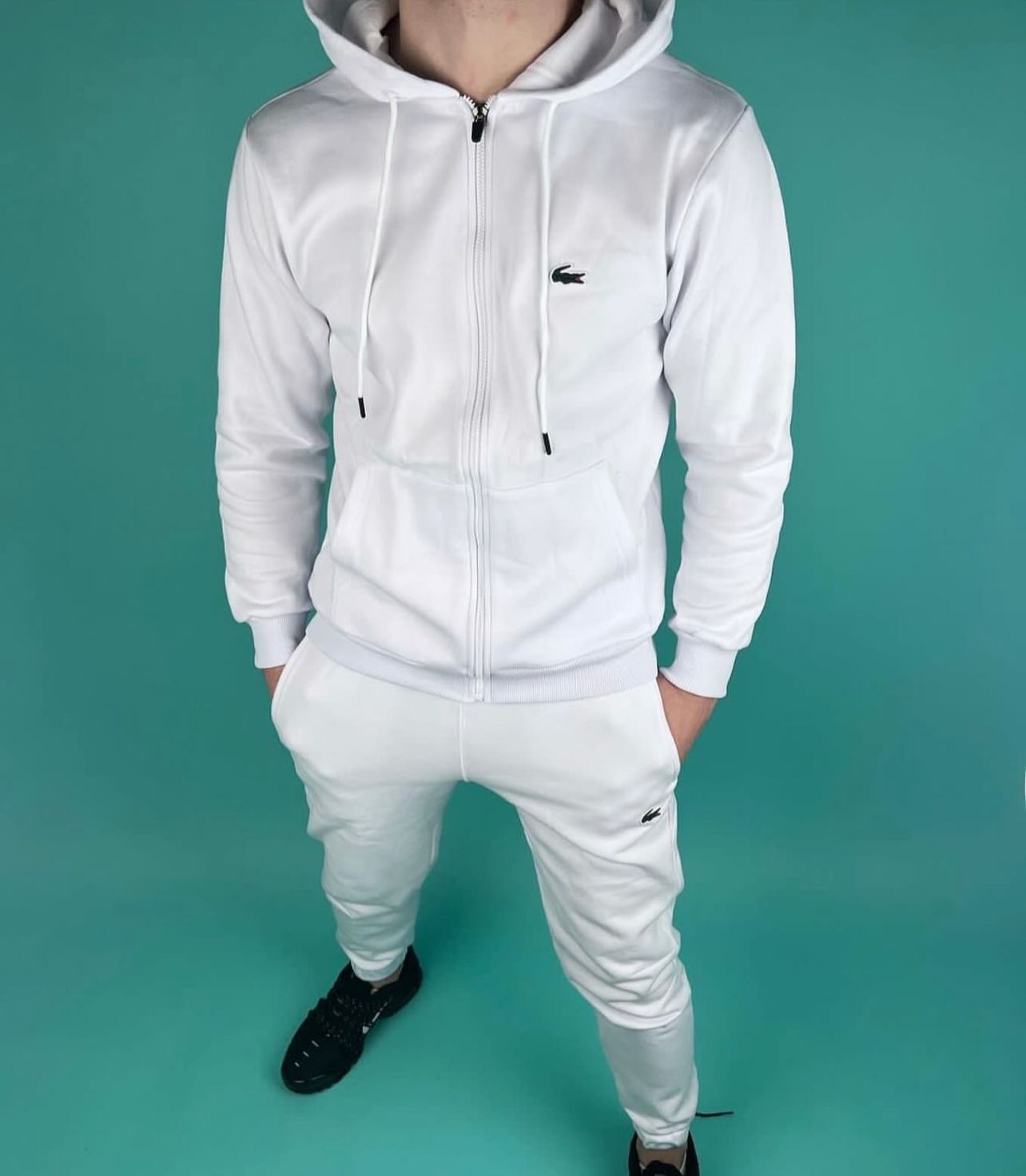 Chandal Lacoste blanco logo verde cremallera