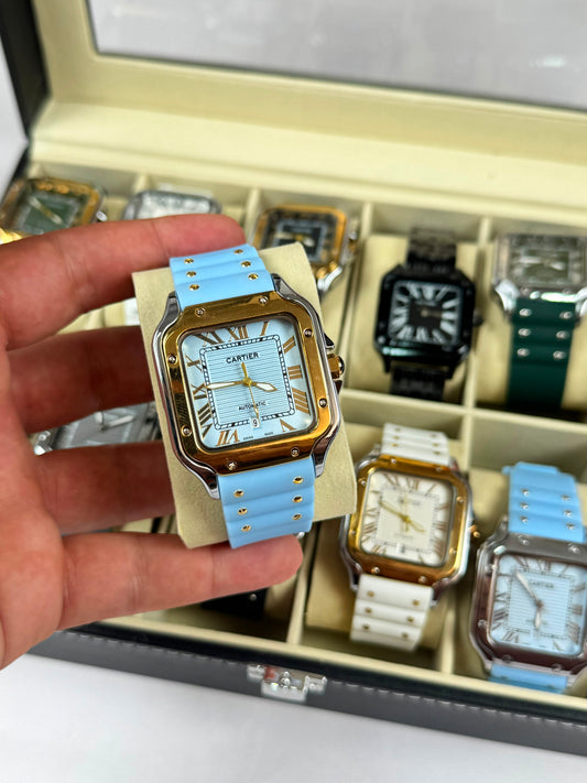 RELOJ CARTIER DORADO Y AZUL CLARO