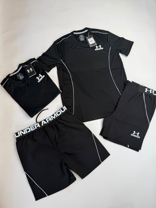 Conjunto corto under armour negro logo blanco