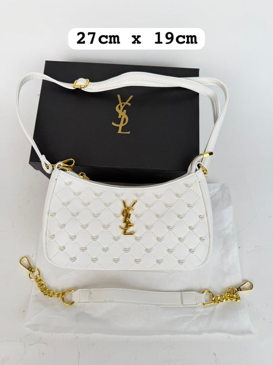 Bolso YSL blanco logo dorado detalles blancos