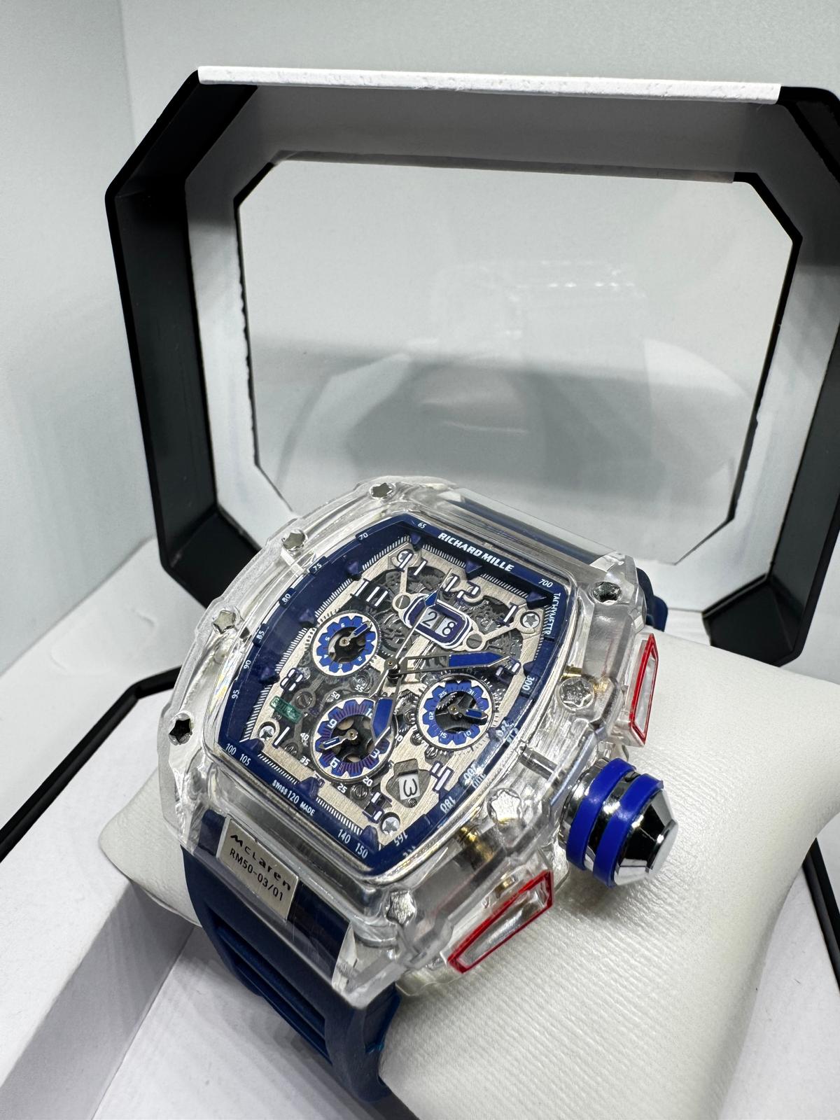 RELOJ RICHARD MILLE GRIS Y AZUL DETALLES GRISES