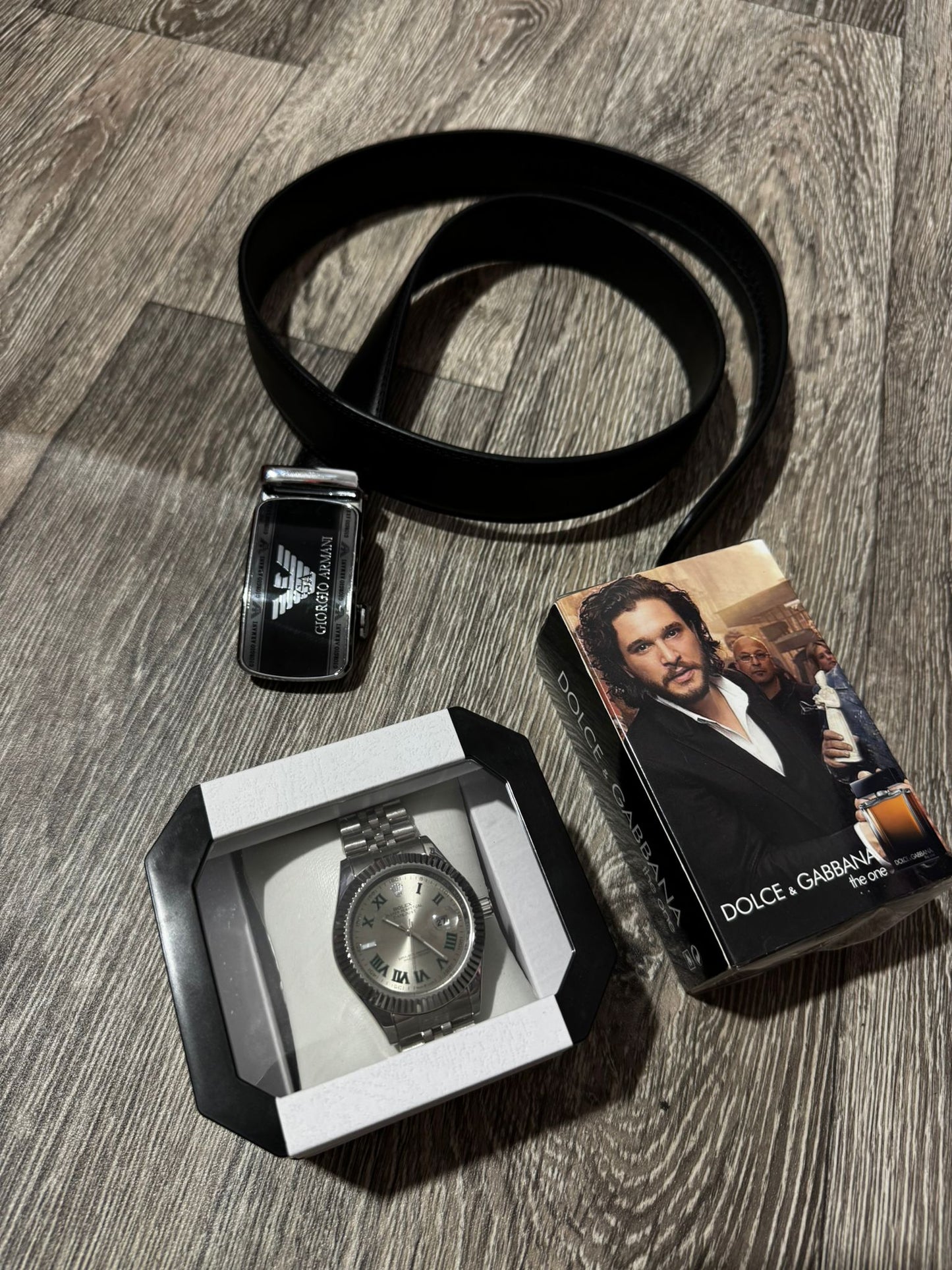 Pack 3 piezas Colonia D&G + Reloj Rolex+ Cinturon Armani