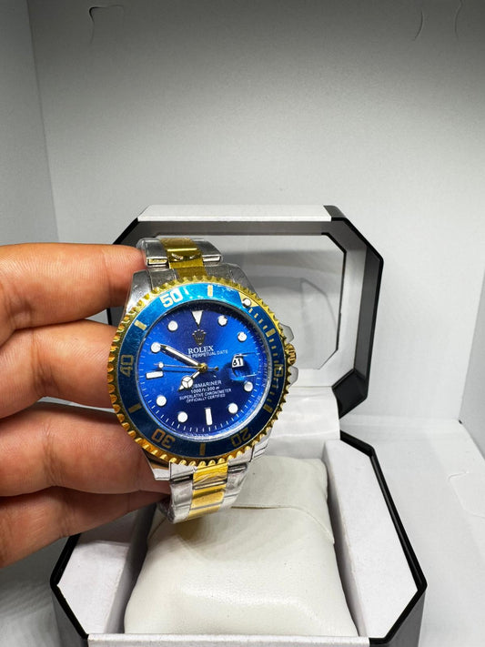 RELOJ ROLEX PLATEADO DORADO AZUL