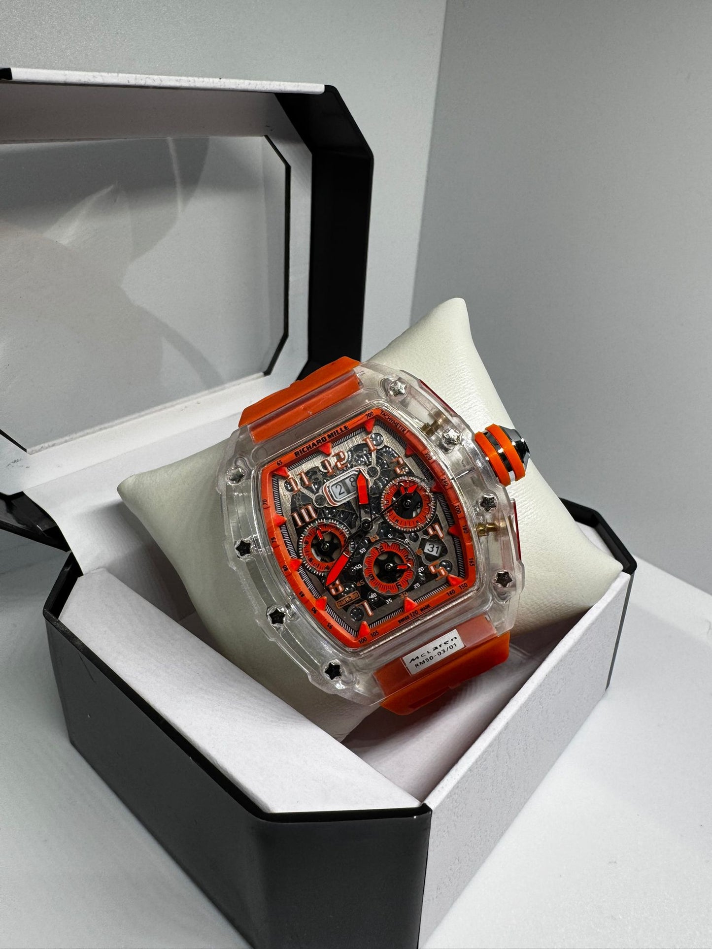 RELOJ RICHARD MILLE NARANJA Y GRIS NEGRO