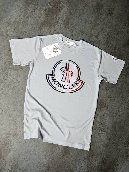 Camiseta Moncler blanco contorno negro logo tricolor