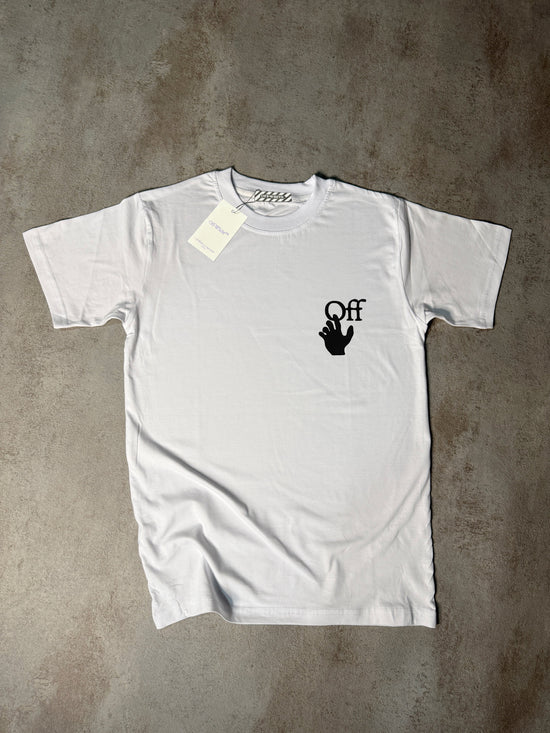 Camiseta off white logo mano blanco logo grande negro