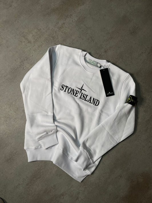 Sudadera STONE ISLAND blanca logo negro