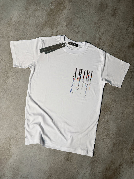 Camiseta amiri blanco letras negras colores