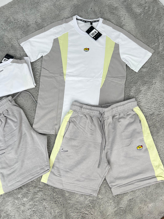 Conjunto corto nike tn blanco y gris logo amarillo y negro
