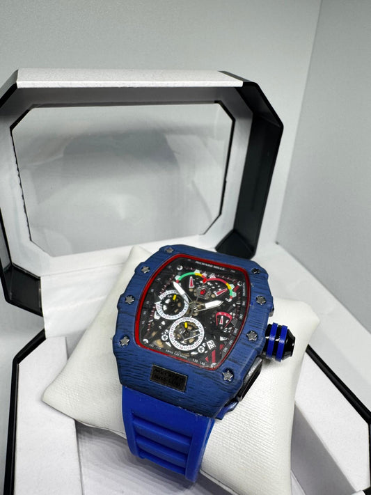 RELOJ RICHARD MILLE NEGRO Y AZUL DETALLES BLANCOS