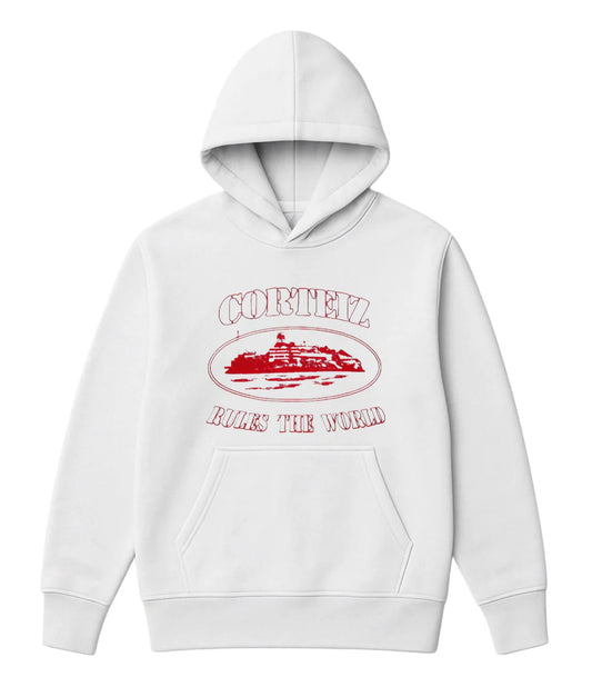 Sudadera CORTEIZ blanco logo rojo