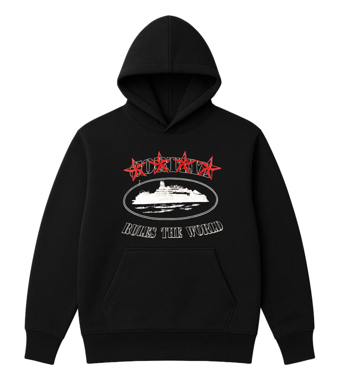 Sudadera CORTEIZ negro logo blanco estrellas rojas