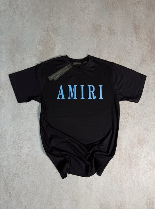 Camiseta amiri negra logo azul