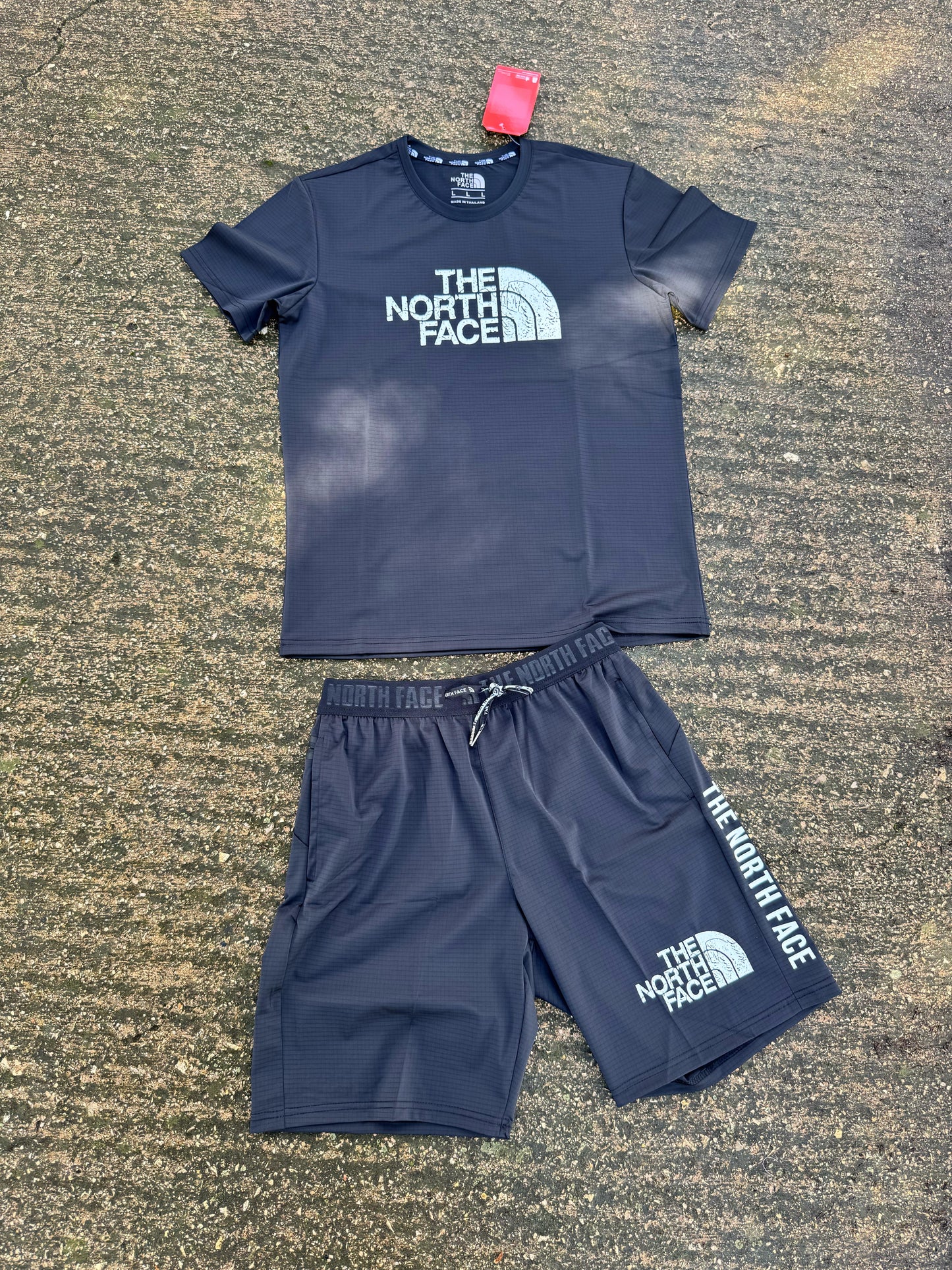 Conjunto corto north face azul marino logo blanco