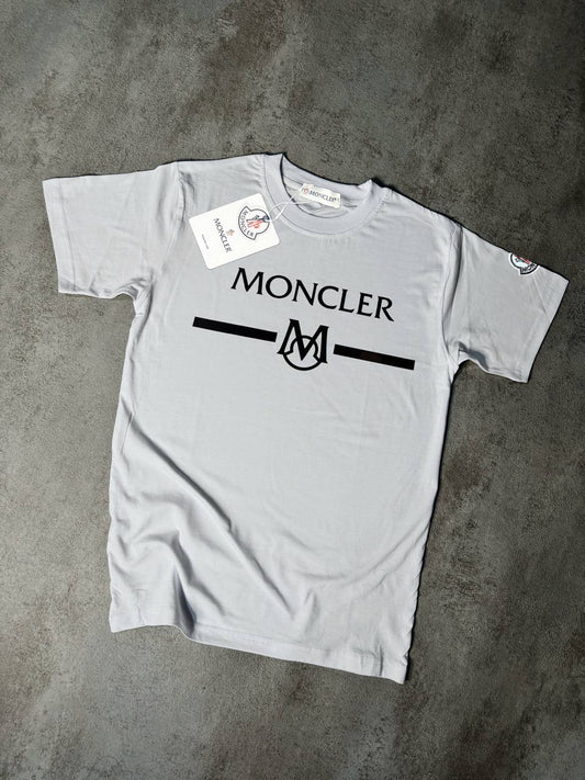 Camiseta Moncler blanco logo negro lineas negras