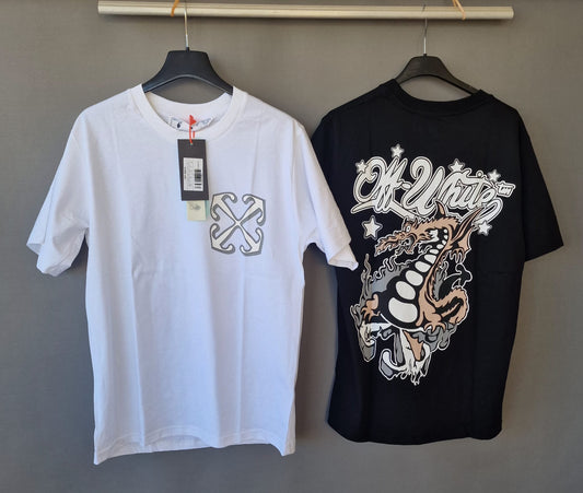 Camiseta off white blanca logo crema grande