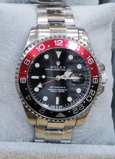RELOJ ROLEX Plateado negro y rojo