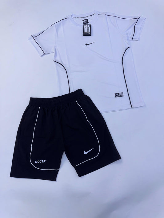 Conjunto corto nike x nocta blanco logo negro lineas negras