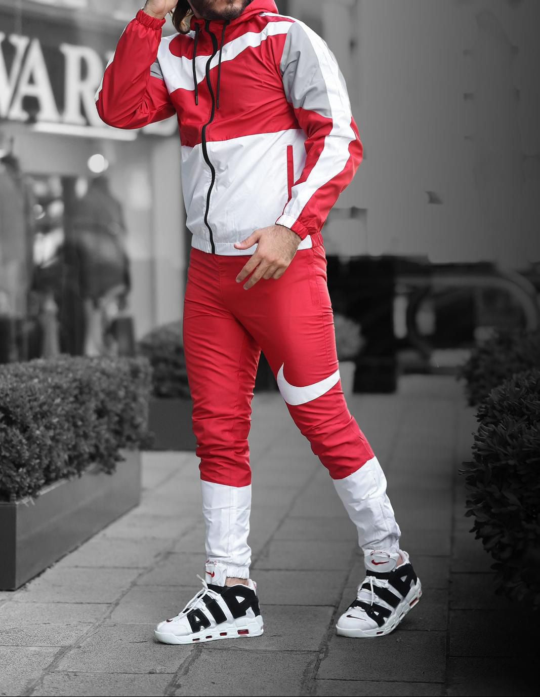 Cortavientos nike blanco rojo