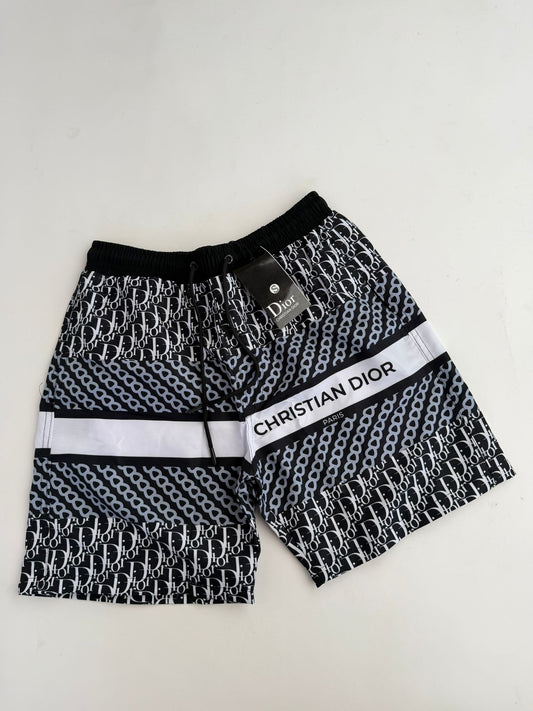 Pantalon Corto Dior negro logo blanco y detalles gris