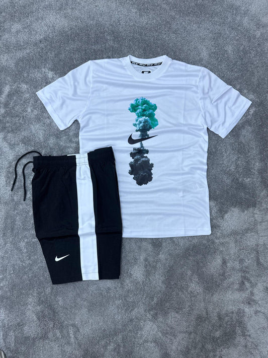 Conjunto corto nike blanco logo negro detalles humos