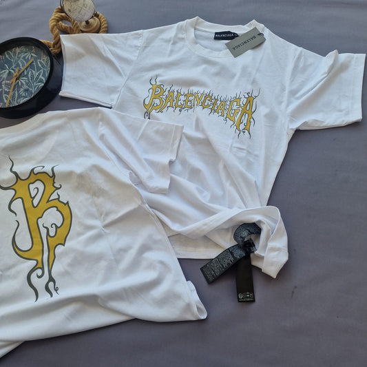 Camiseta balenciaga blanco logo amarilllo