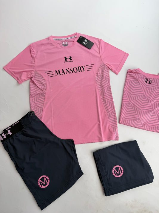 Conjunto corto under armour x Mansory rosa logo negro