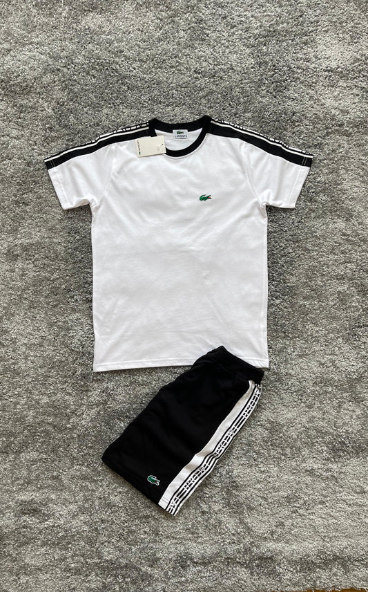 Conjunto verano lacoste blanco logo verde lineas negras