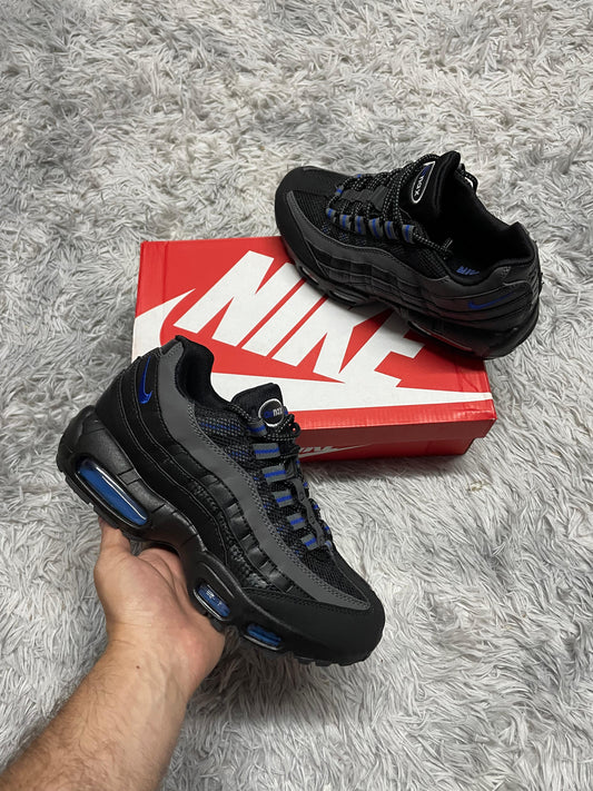 Air max 95 negra gris logo azul