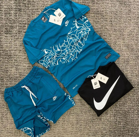 Conjunto nike azul logo blanco detalles logos