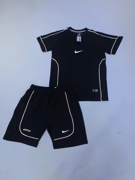 Conjunto corto nike x nocta negra logo blanco lineas blancas