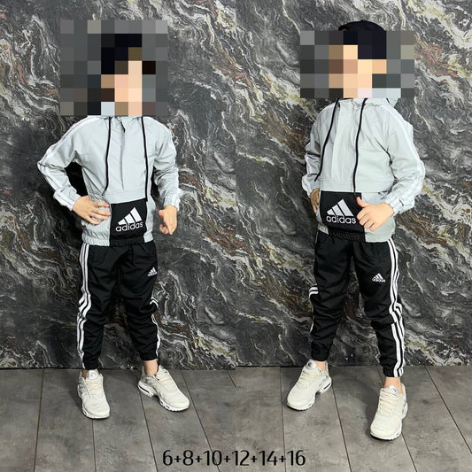 Chandal adidas gris y negro logo blanco niños