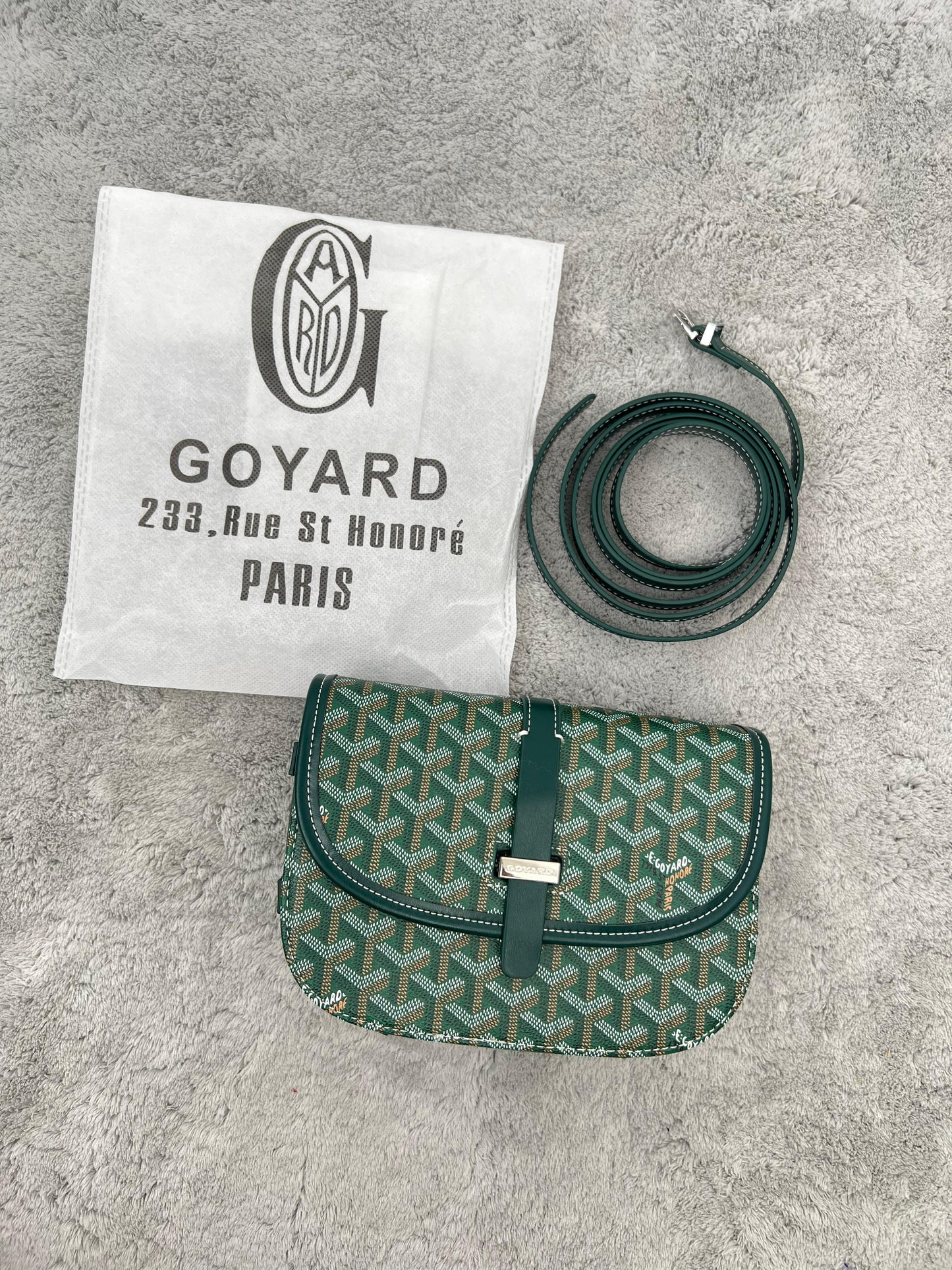 BANDOLERA GOYARD verde detalles plateados
