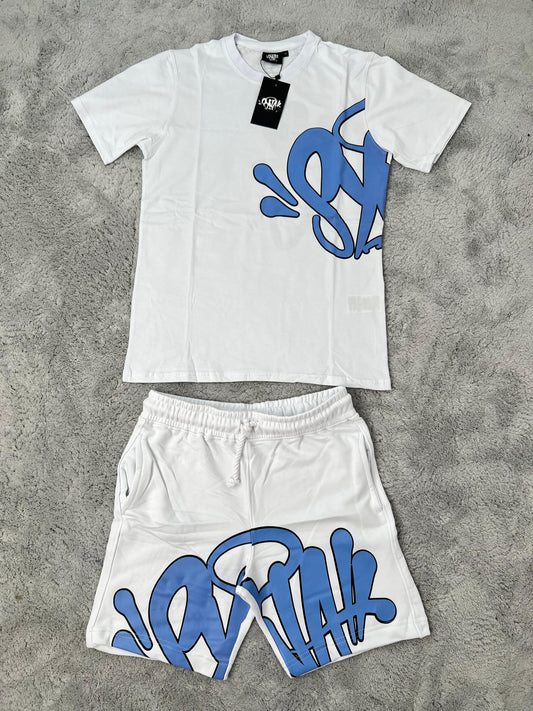 Conjunto corto syna blanco logo azul