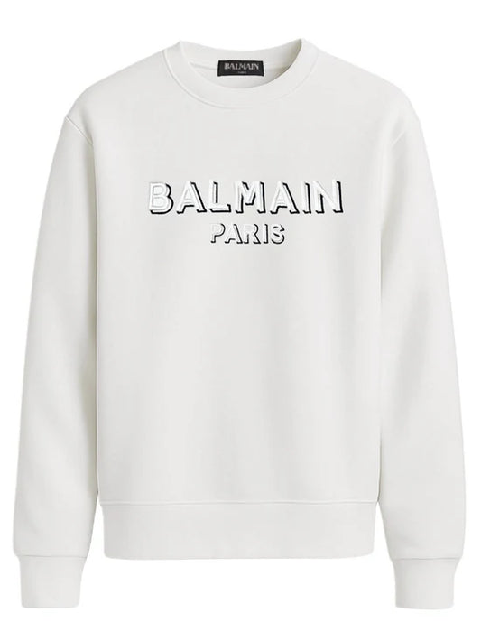 Sudadera BALMAIN blanco logo blanco contorno negro