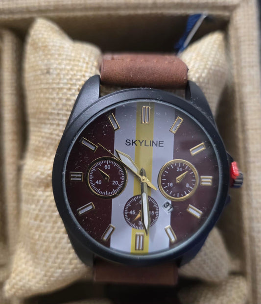 Reloj skyline negro logo marron y blanco