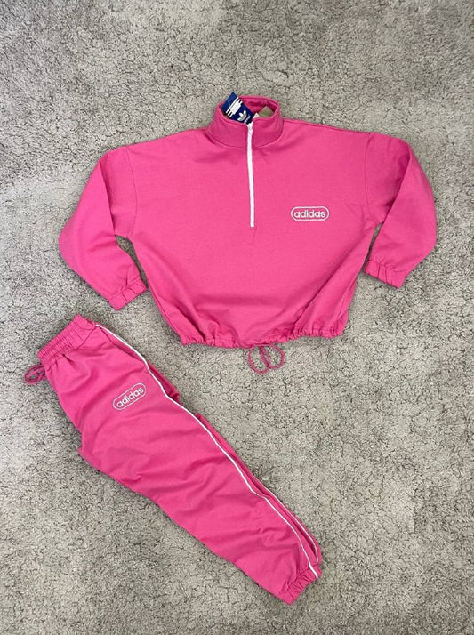CHANDAL ADIDAS LEAGUE crop top rosa logo blanco
