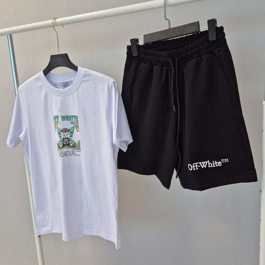 Conjunto OFF WHITE blanco logo verde